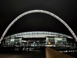 Wembley's famous arch at night